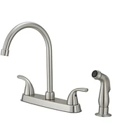 Two-Handle 4 Holes Standard Kitchen Sink Faucet With Side Sprayer Brushed Nickel
