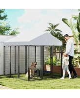 PawHut 5.9' x 5.9' x 6' Outdoor Dog Kennel with Rotating & Adjustable Bowls