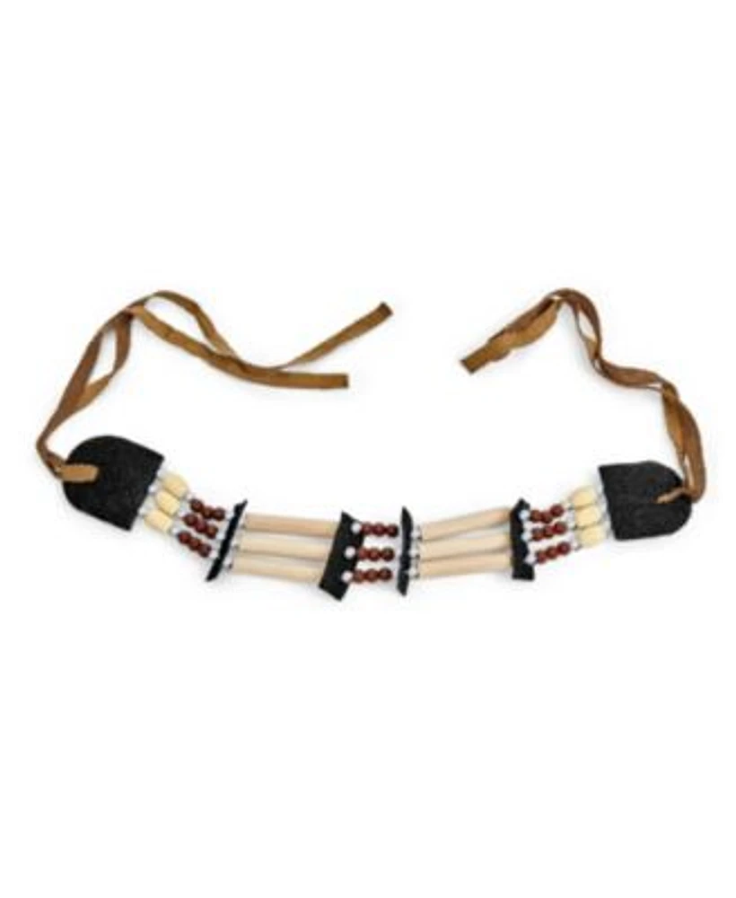 Bling Jewelry Boho Western American Indian Style Handmade 3 Row Line Bead Natural Wood Hair Pipe Black Brown Leather Tribal Wide Choker Adjustable Necklaces