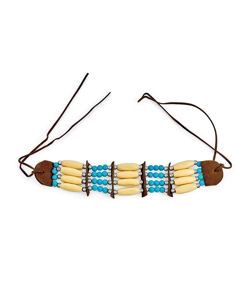 Bling Jewelry Boho Western American Indian Style Handmade 3 Row Line Bead Natural Wood Hair Pipe Black Brown Leather Tribal Wide Choker Adjustable Nec