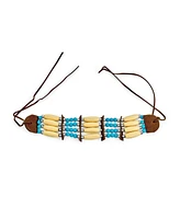 Bling Jewelry Boho Western American Indian Style Handmade 3 Row Line Bead Natural Wood Hair Pipe Black Brown Leather Tribal Wide Choker Adjustable Nec