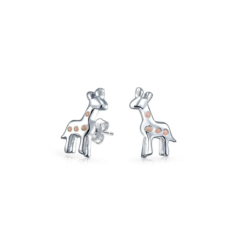 Bling Jewelry Tiny Delicate Pink Enamel Zoo Animal Giraffe Stud Earrings .925 Sterling Silver