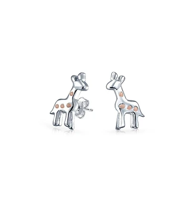 Bling Jewelry Tiny Delicate Pink Enamel Zoo Animal Giraffe Stud Earrings .925 Sterling Silver