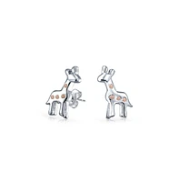 Bling Jewelry Tiny Delicate Pink Enamel Zoo Animal Giraffe Stud Earrings .925 Sterling Silver