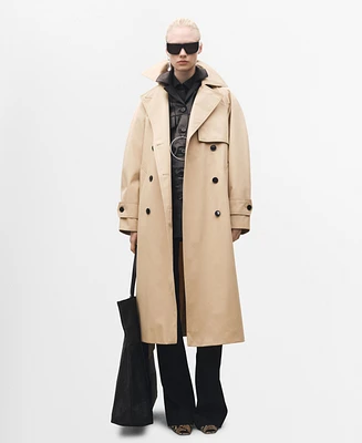 Mango Women's Long Oversized Cotton Trench Coat