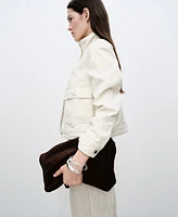 Mango Women's High Neck Pockets Cotton Jacket