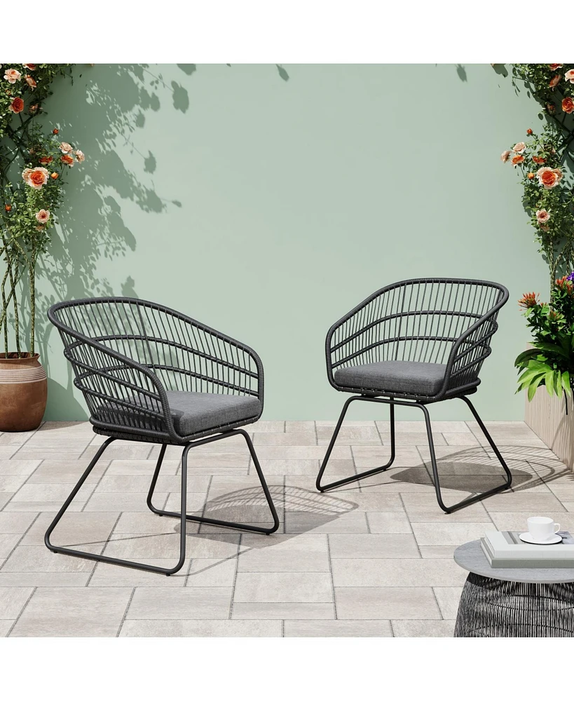 Outdoor Rattan Dining Chairs - Set of 2, Gray Base