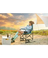 Blue portable folding rocking camping chair with cupholder