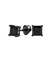 Bling Jewelry Black Square Solitaire Cz Stud Earrings Secure Screw back Black Plated .925 Sterling Silver