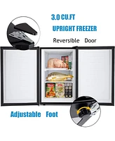 Cowsar Upright Freezer 3.0 Cu.ft, Compact Mini Freezer with Reversible Single Door, Temperature Control, Removable Shelves, Small freezer Stainless St