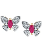 Ruby (1/2 ct. t.w.) & Diamond (1/5 ct. t.w.) Butterfly Stud Earrings in 14k Yellow Gold