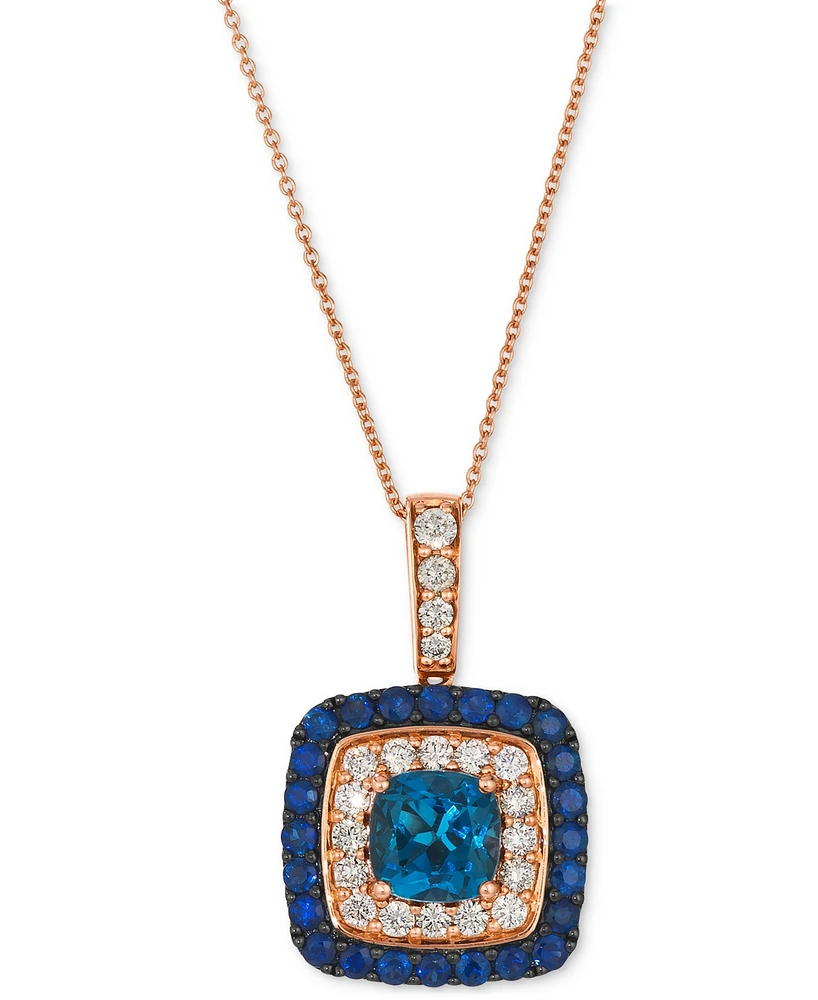Le Vian Deep Sea Blue Topaz (1-1/2 ct. t.w.), Blueberry Sapphire (7/8 ct. t.w.) & Nude Diamond (1/2 ct. t.w.) Cushion Halo Adjustable 20" Pendant Neck