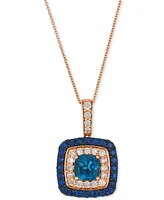 Le Vian Deep Sea Blue Topaz (1-1/2 ct. t.w.), Blueberry Sapphire (7/8 ct. t.w.) & Nude Diamond (1/2 ct. t.w.) Cushion Halo Adjustable 20" Pendant Neck