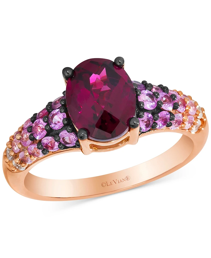 Le Vian Raspberry Rhodolite (2-1/4 ct. t.w.), Pink Sapphire Ombre (3/4 ct. t.w.) & White Sapphire (1/10 ct. t.w.) Ring in 14k Rose Gold