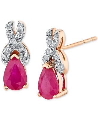 Ruby (1 ct. t.w.) & Diamond (1/8 ct. t.w.) Drop Earrings in 14k Rose Gold