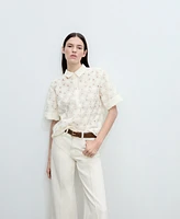 Mango Women's Openwork Floral Textured Shirt