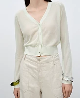 Mango Women's Semi-Transparent Cropped Knitted Cardigan Sweater