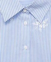 Mango Women's Flower Embroidered Striped Shirt