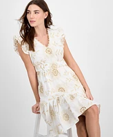 Anne Klein Petite V-Neck Ruffled Sleeveless Sun Dress