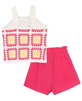 Rare Editions Baby Girls 2-Piece Granny Square Crochet and Short Set