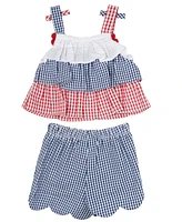 Rare Editions Baby Girls 2-Piece Americana Top and Seersucker Shorts Set
