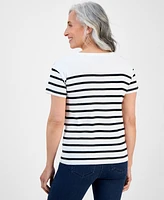 Style & Co Petite Nautical Stripe Button Cotton T-Shirt, Exclusively at Macy's
