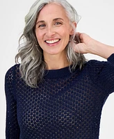 Style & Co Petite Open-Stitch 3/4-Sleeve Cotton Sweater, Exclusively at Macy's