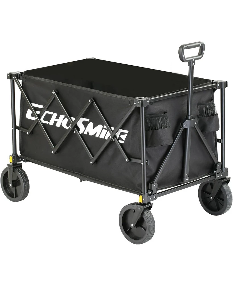 EchoSmile Heavy Duty 350 Lbs Capacity Collapsible Wagon, Outdoor Folding Camping Wagons, Grocery Portable Utility Cart, Adjustable Rolling Carts, All