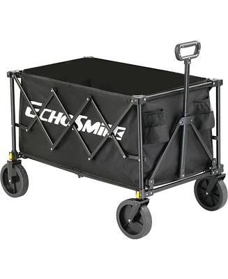 EchoSmile Heavy Duty 350 Lbs Capacity Collapsible Wagon, Outdoor Folding Camping Wagons, Grocery Portable Utility Cart, Adjustable Rolling Carts, All