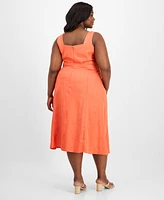 Tahari Asl Plus Square-Neck Belted Midi Dress