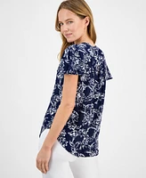 Ak Anne Klein Women's Printed V-Neck Flutter-Sleeve Tunic