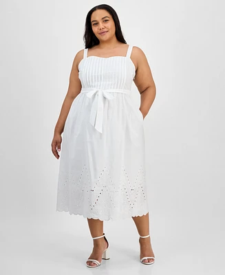 julia jordan Plus Cotton Sleeveless Eyelet-Hem Midi Dress