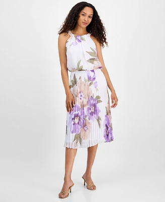 Robbie Bee Women's Floral Chiffon Halter Midi Dress