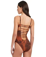 Red Carter Women's Printed Side Cut Out One-Piece Swimsuit