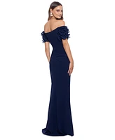 Xscape Petite Off-The-Shoulder Ruffled-Sleeve Gown