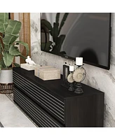 Tv stand with six drawers, media console with embossed texture, entertainment center in black wood