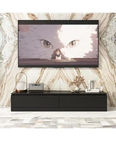 Tv stand with 2 drawers, Retractable media console, black wooden entertainment center