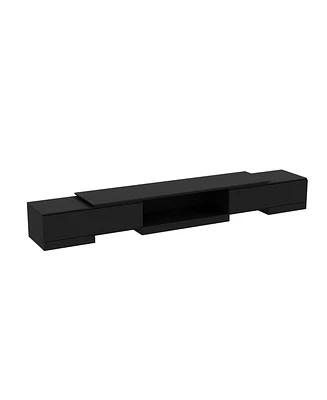 Tv stand with 2 drawers, Retractable media console, black wooden entertainment center