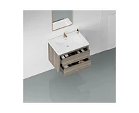 Casainc 30" Wall-Mounted Bathroom Vanity with Sink, Floating Storage Cabinet Stone Resin Countertop and Soft Close Drawers, Natural Oak