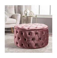 Round Velvet Ottoman Upholstered Footstool for Living Room or Bedroom Soft Polyester Fabric Comfortable Seating Option-The Pop Home