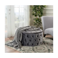 Round Velvet Ottoman Upholstered Footstool for Living Room or Bedroom Soft Polyester Fabric Comfortable Seating Option-The Pop Home