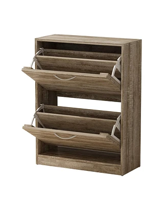The 2-door wooden shoe cabinet and fashionable shutter door design, sturdy and durable, efficient and stored