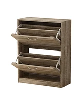The 2-door wooden shoe cabinet and fashionable shutter door design, sturdy and durable, efficient and stored