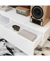 Tv stand with 2 drawers, white wood entertainment center, multi-purpose media console