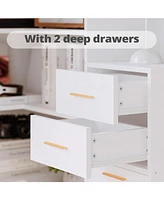 Corner Bookshelf and Bookcase with 2 Drawers and 10 Open Shelves