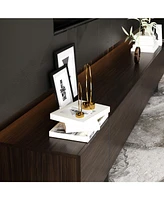 Four-door Tv stand, black wood entertainment center, media console with levers