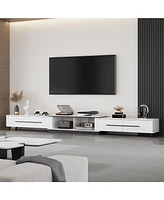 Retractable Tv stand with 4 drawers, media console metal handles and feet, splicable entertainment center