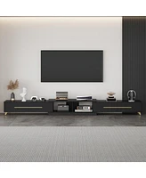 Retractable Tv stand with 4 drawers, media console metal handles and feet, splicable entertainment center