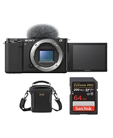 Sony Zv-E10 Mirrorless Camera Body, Black Bundle with, 64GB Sd Memory Card, Shoulder Bag