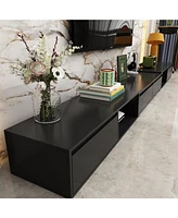 Tv stand with 4 drawers, Retractable black entertainment center, non-slip wooden media console